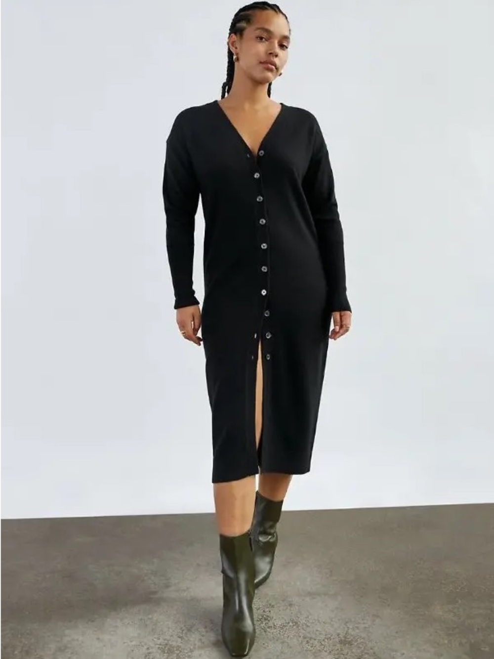 Wilfred Sz XS Merino Wool Utopia Dress V Neck Cardigan Sweater Black / Aritzia